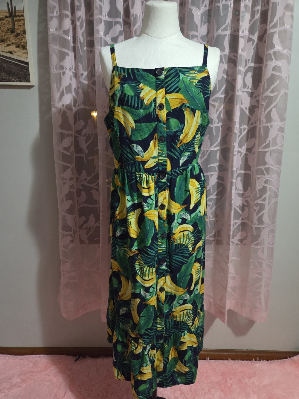 Old Navy Banana Leaf Midi Dress - Green & Yellow